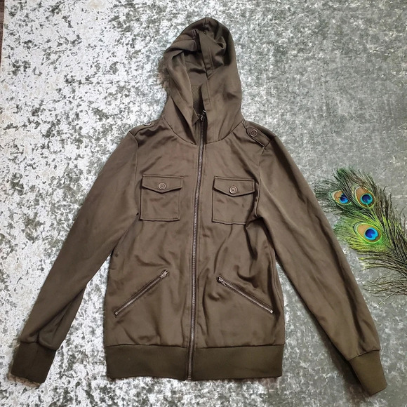 BDG Dark Green Hooded Jacket - Picture 1 of 8